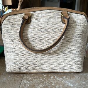Style & Co Cream and Tan Satchel with Elegant Woven Texture